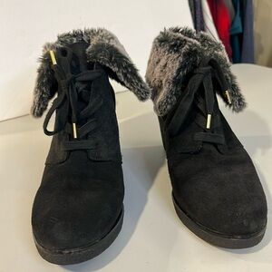 Coal HAAN woman 9.5 Coralie Wedge Bootie Ankle Black Boot Waterproof Suede